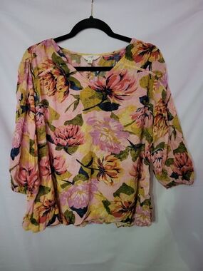 Terra & Sky Women's Pink Floral 3/4 Sleeve Blouse